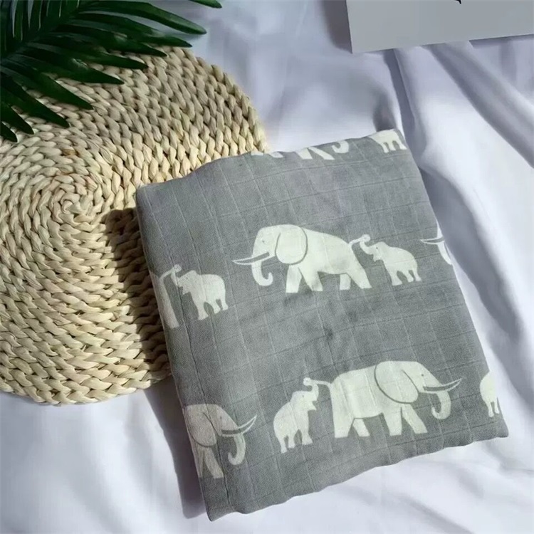 Newborn Breathable Elephant Plain Organic 70%Bamboo 30%Cotton Muslin Swaddle Baby Blanket