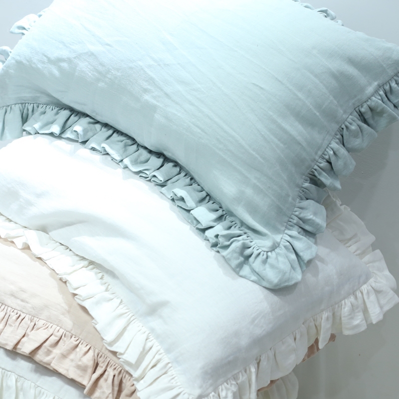 Korean Style Luxury Decorative Custom Durable Stone Washed 100% Natural Linen Bed Pillowcase with Special Border Design